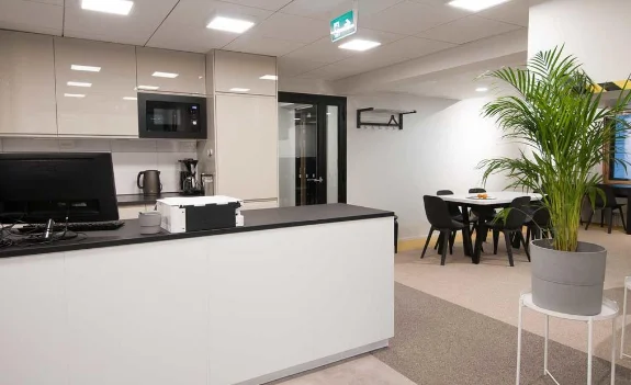 The reception and shared spaces at Aikatalo Hostel